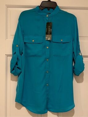 NWT Lauren Ralph Lauren Teal Button-Front Shirt